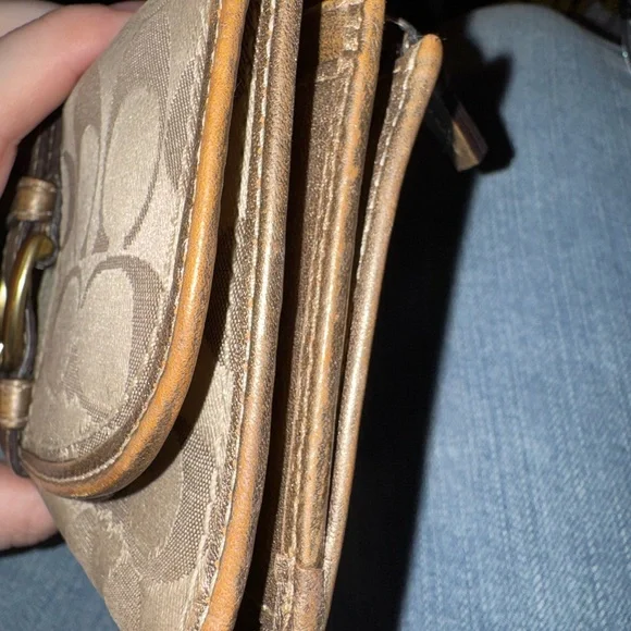 Coach Signature Canvas Wallet in Brown/Tan with Brass Buckle - Picture 3 of 14